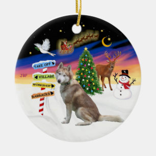 Ornamento De Cerâmica Sinais Xmas - Husky Siberiano Vermelho