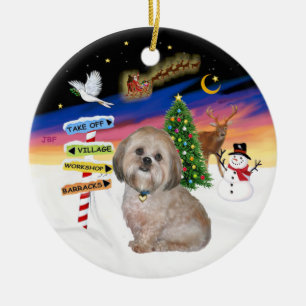 Ornamento De Cerâmica Sinais Xmas - Lhasa Apso (L)
