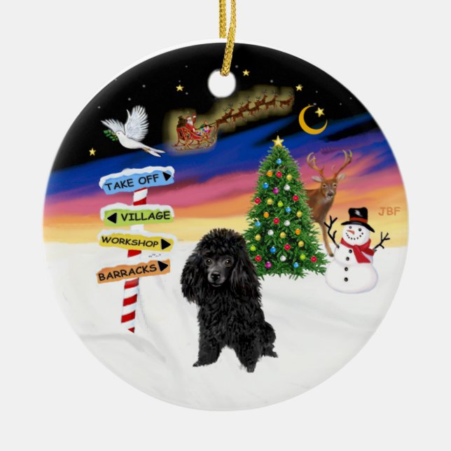 Ornamento De Cerâmica Sinais Xmas - Poodle de Brinquedo Preto (Frente)