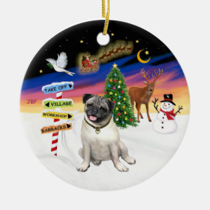 Ornamento De Cerâmica Sinais Xmas - Pug Fawn #18