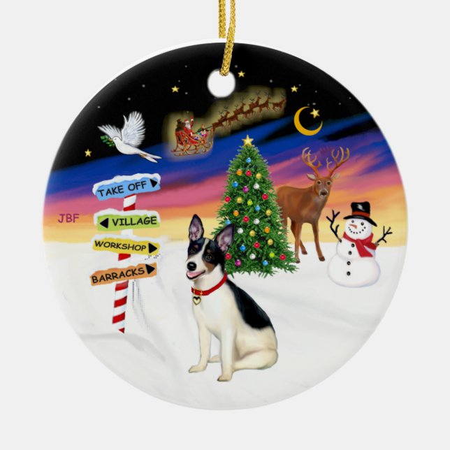 Ornamento De Cerâmica Sinais Xmas - Rat Terrier (Frente)