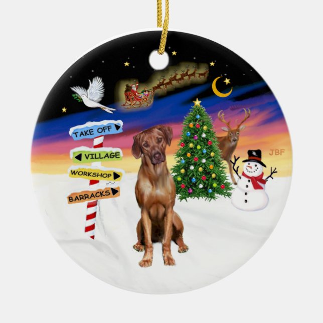 Ornamento De Cerâmica Sinais Xmas - Ridgeback Rodízio (Frente)