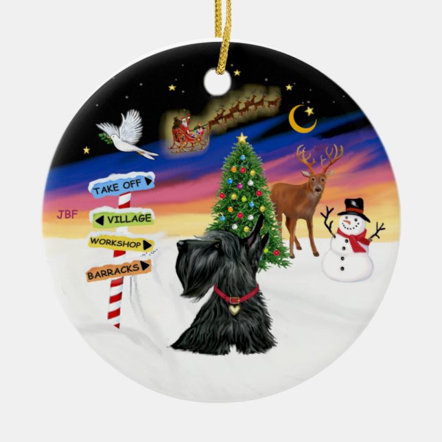 Ornamento De Cerâmica Sinais Xmas - Scottish Terrier nº 12 (Frente)