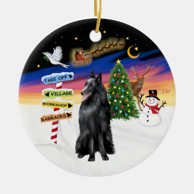 Ornamento De Cerâmica Sinais Xmas - Sheepdog Belga (Frente)
