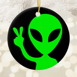Ornamento De Cerâmica Sinal de Paz Alienígena Verde