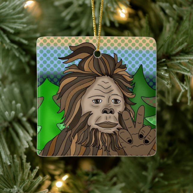 Ornamento De Cerâmica Sinal de Paz Bigfoot Sasquatch Natal (Árvore)