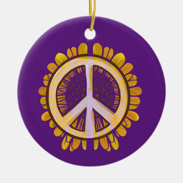 Ornamento De Cerâmica Sinal de paz girassol Arte flor pacífica (Frente)