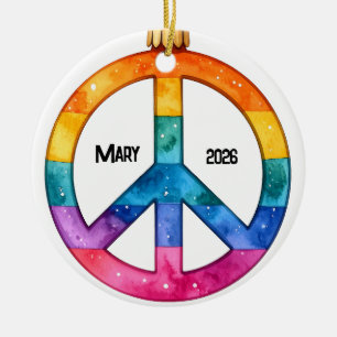 Ornamento De Cerâmica Sinal de Paz Hippie Personalizado dos Anos 70