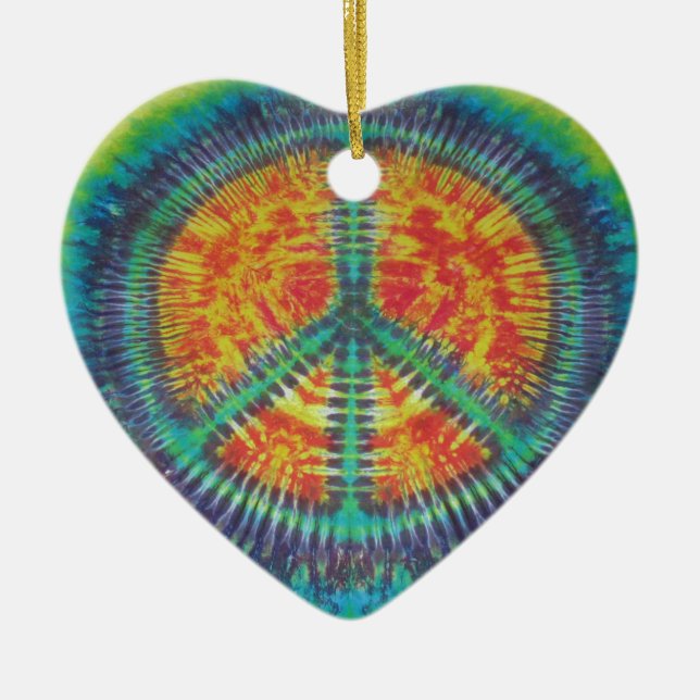 Ornamento De Cerâmica Sinal de Paz Tie Dye PhatDyes (Frente)