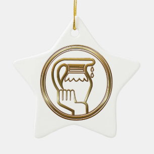 Ornamento De Cerâmica Sinal Dourado da astrologia do portador da água d