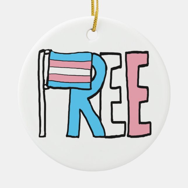 Ornamento De Cerâmica Sinalizador de Direitos Trans Gratuitos (Frente)