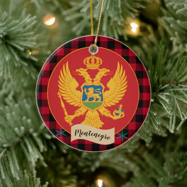 Ornamento De Cerâmica Sinalizador Montenegro, xadrez de búfalo Vermelho, (Árvore)