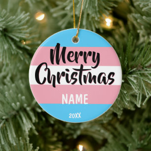 Ornamento De Cerâmica Sinalizador Transgênero Personalizado Natal