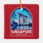 Ornamento De Cerâmica Singapura Marina Bay Night Viagem Art Vintage<br><div class="desc">Singapura retro vetor viagem design. Marina Bay é uma área de alto escalão de arranha-céus,  hotéis elegantes e shoppings de luxo. É conhecida pela torre da roda-gigante Singapura Flyer Ferris e pelos conservatórios de flores e superárvores coloridas de jardins pela baía.</div>
