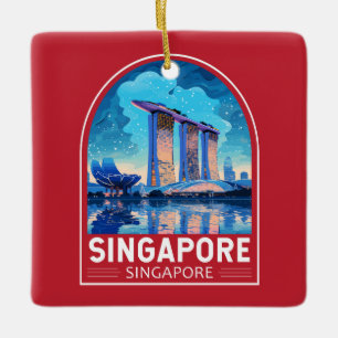 Ornamento De Cerâmica Singapura Marina Bay Night Viagem Art Vintage