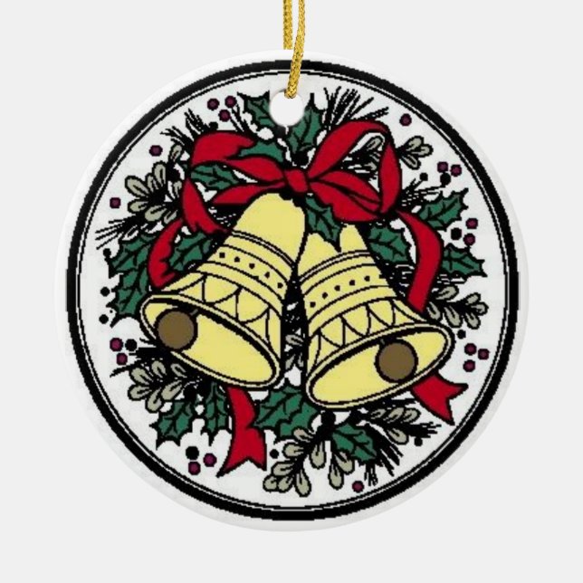 Ornamento De Cerâmica Sinos, Arcos e Holly - (Frente)