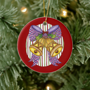 Ornamento De Cerâmica Sinos de Natal Fofo com Fita e Laço