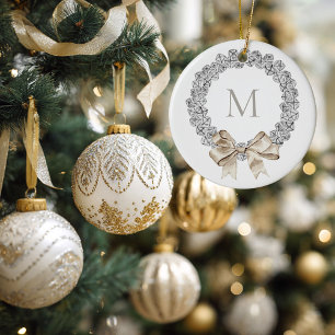 Ornamento De Cerâmica Sinos De Prata Monogramados Fora De Natal