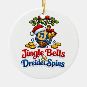 Ornamento De Cerâmica Sinos e giros do Driedel Christmukkah Hanukkah