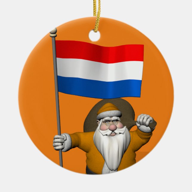 Ornamento De Cerâmica Sinterklaas Com Sinal Dos Países Baixos (Frente)