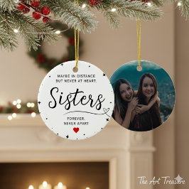 Ornamento De Cerâmica Sisters Connected At Heart Photo Keepsake White
