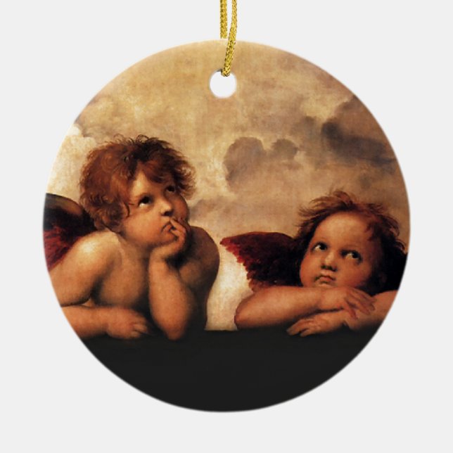 Ornamento De Cerâmica Sistine Madonna 2 anjos por Raphael (Frente)