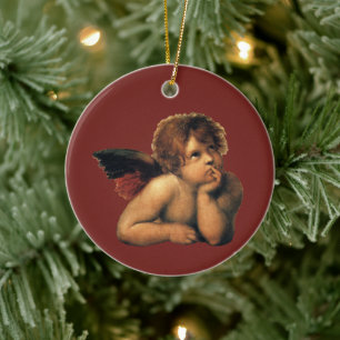 Ornamento De Cerâmica Sistine Madonna, detalhes de Angels por Raphael Sa