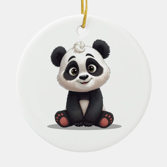 Ornamento De Cerâmica Sitting Panda Bear Cartoon Illustration Artwork (Frente)
