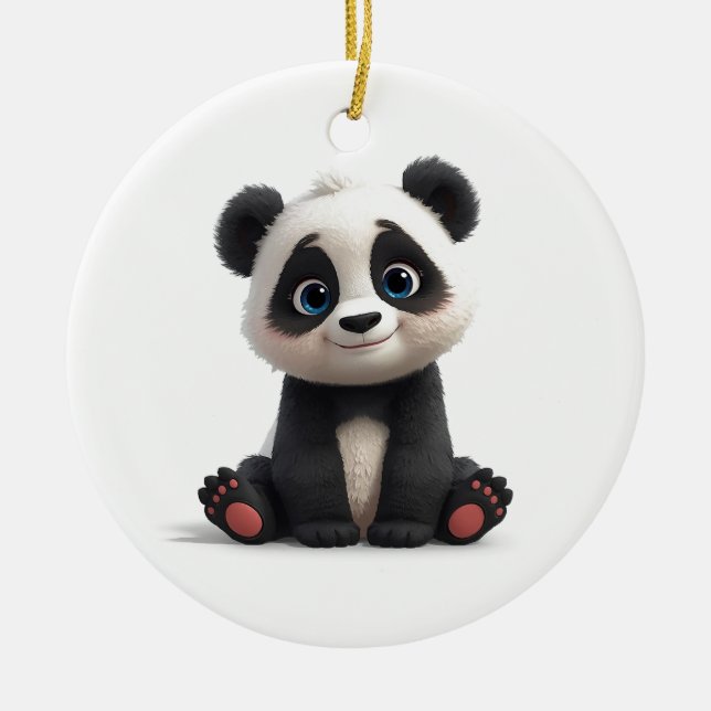 Ornamento De Cerâmica Sitting Panda Bear Cartoon Illustration Artwork (Frente)