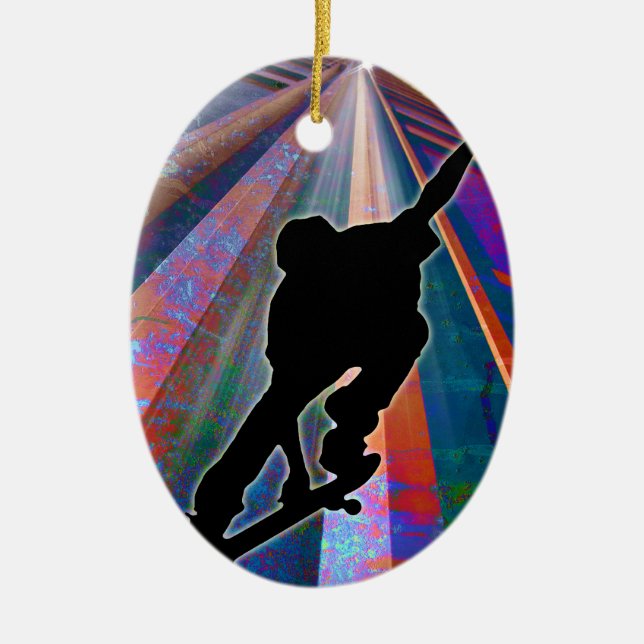 Ornamento De Cerâmica Skate em um raio da construção (Frente)