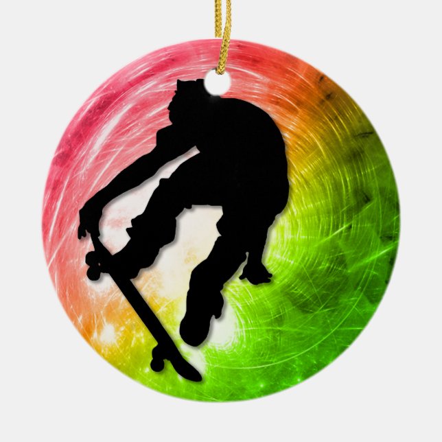 Ornamento De Cerâmica Skateboarding em um ciclone psicadélico (Frente)