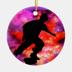 Ornamento De Cerâmica Skater em nuvens cósmicas