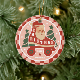 Ornamento De Cerâmica Skates papais noeis   Natal de Pista Retro