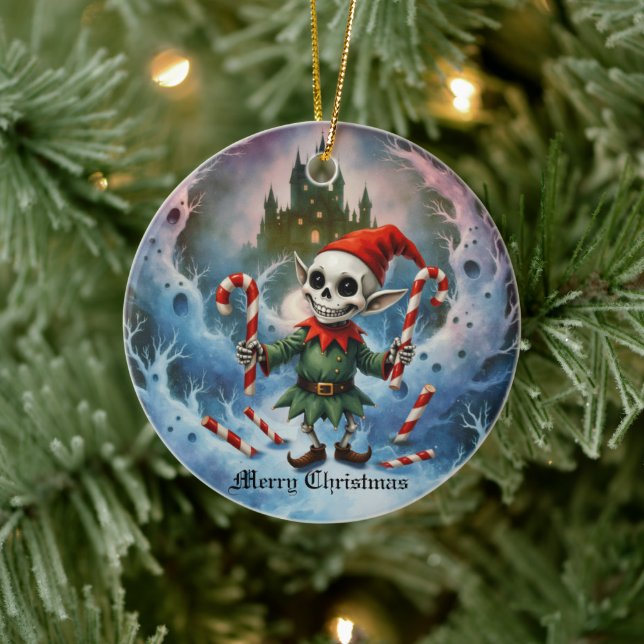 Ornamento De Cerâmica Skeleton Christmas Elf – Creepy Cute Dark Holiday  (Árvore)
