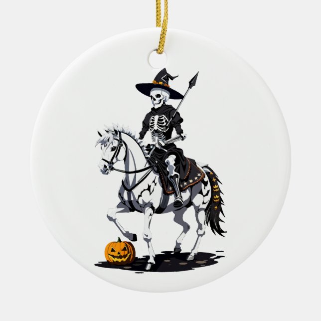 Ornamento De Cerâmica Skeleton Horse Rider - Esqueleto de Halloween (Frente)