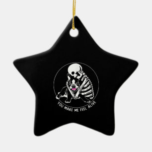 ORNAMENTO DE CERÂMICA SKELETON HUG BOSTON TERRIER VOCÊ ME FAZ SENTIR VI