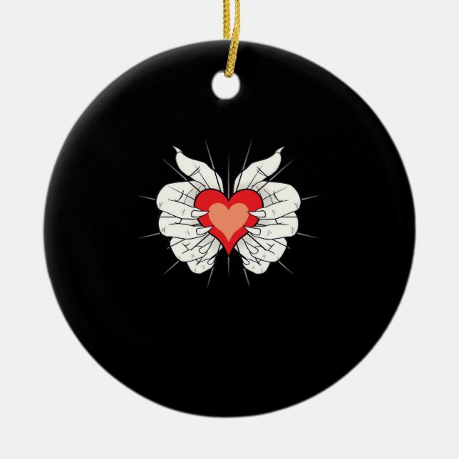 Ornamento De Cerâmica Skeleton Mãos Cardíaco Clássico (Frente)