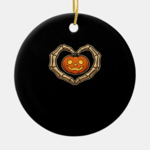 Ornamento De Cerâmica Skeleton Mãos Coração com Pumpkin Cute Hall