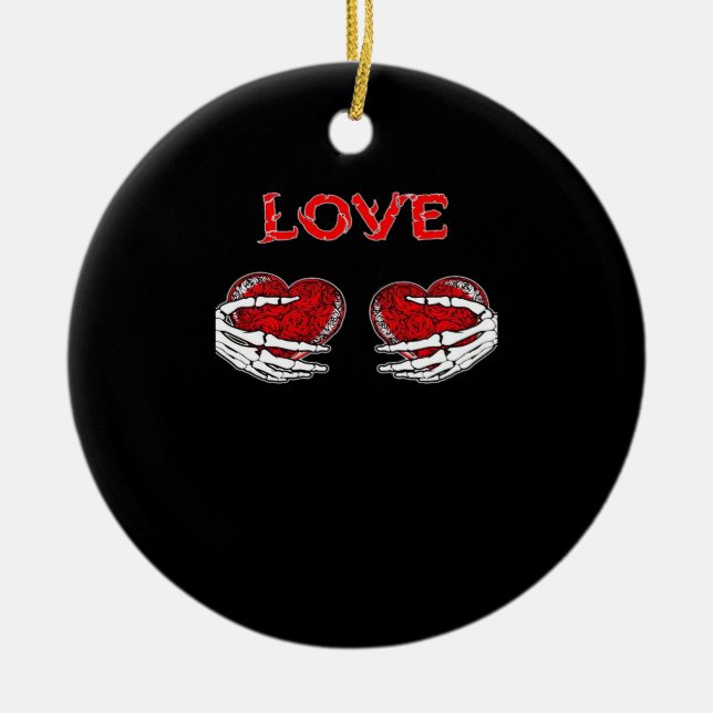 Ornamento De Cerâmica Skeleton mãos Design de coração engraçado (Frente)