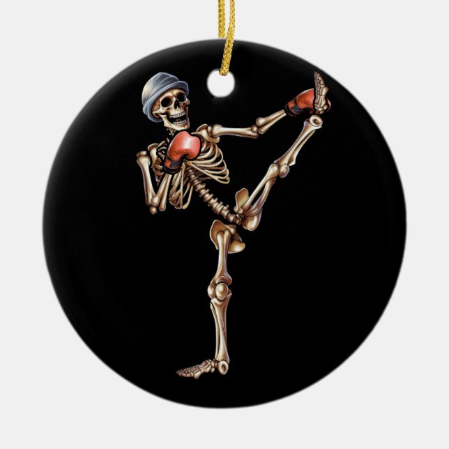 Ornamento De Cerâmica Skeleton Muay Thai Halloween Briga MMA (Frente)
