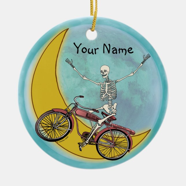 Ornamento De Cerâmica Skeleton Riding Bike (Frente)