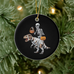 Ornamento De Cerâmica Skeleton Riding Mummy Dinosaur T rex Halloween