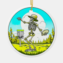 Ornamento De Cerâmica Skeleton Tocando Golf de Disco