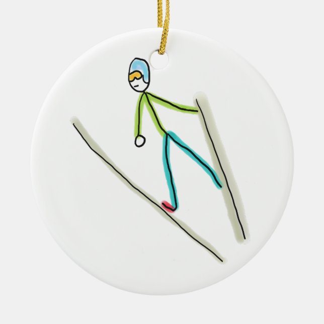 Ornamento De Cerâmica Ski Jumping Stickman (Frente)