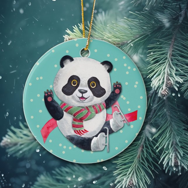 Ornamento De Cerâmica Sking Panda Bear Vovô Natal (Criador carregado)