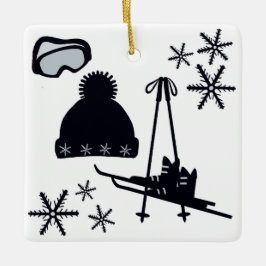 Ornamento De Cerâmica Skis, hat, googles, & snowflakes