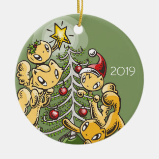 Ornamento De Cerâmica Skribbles para a Família Gato: Trim Tree