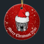 Ornamento De Cerâmica Skull MRI Santa hat "Christmas 20xx"<br><div class="desc">Make your radiography department festive with this skull MRI in a Santa hat.</div>