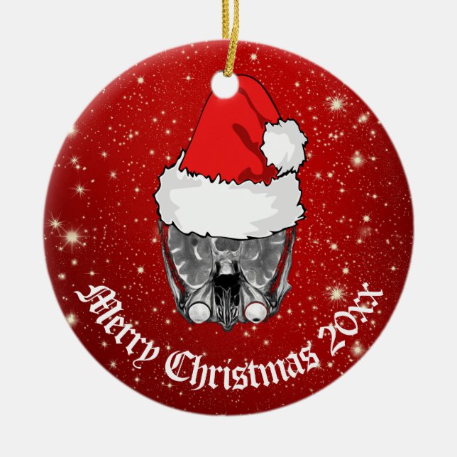 Ornamento De Cerâmica Skull MRI Santa hat "Christmas 20xx"   (Frente)