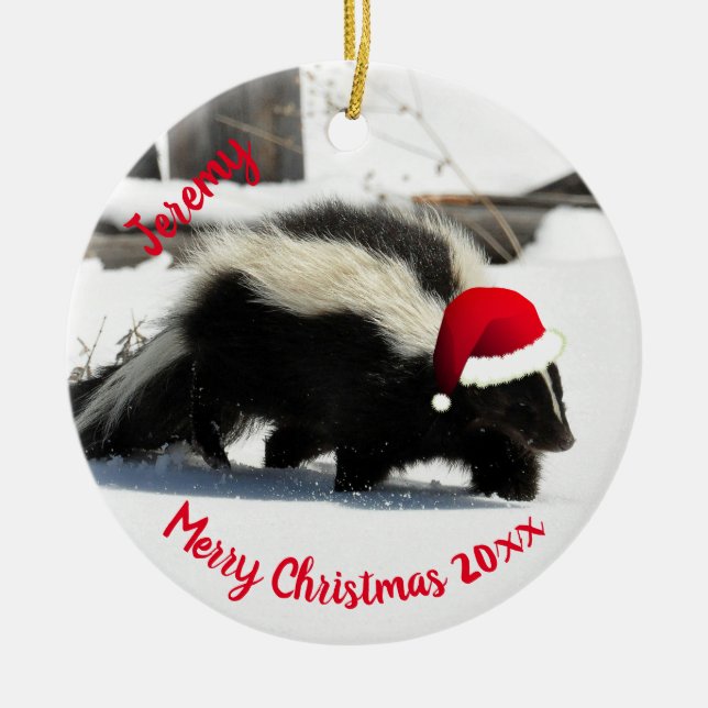 Ornamento De Cerâmica Skunk na Cerâmica Santa Hat (Frente)